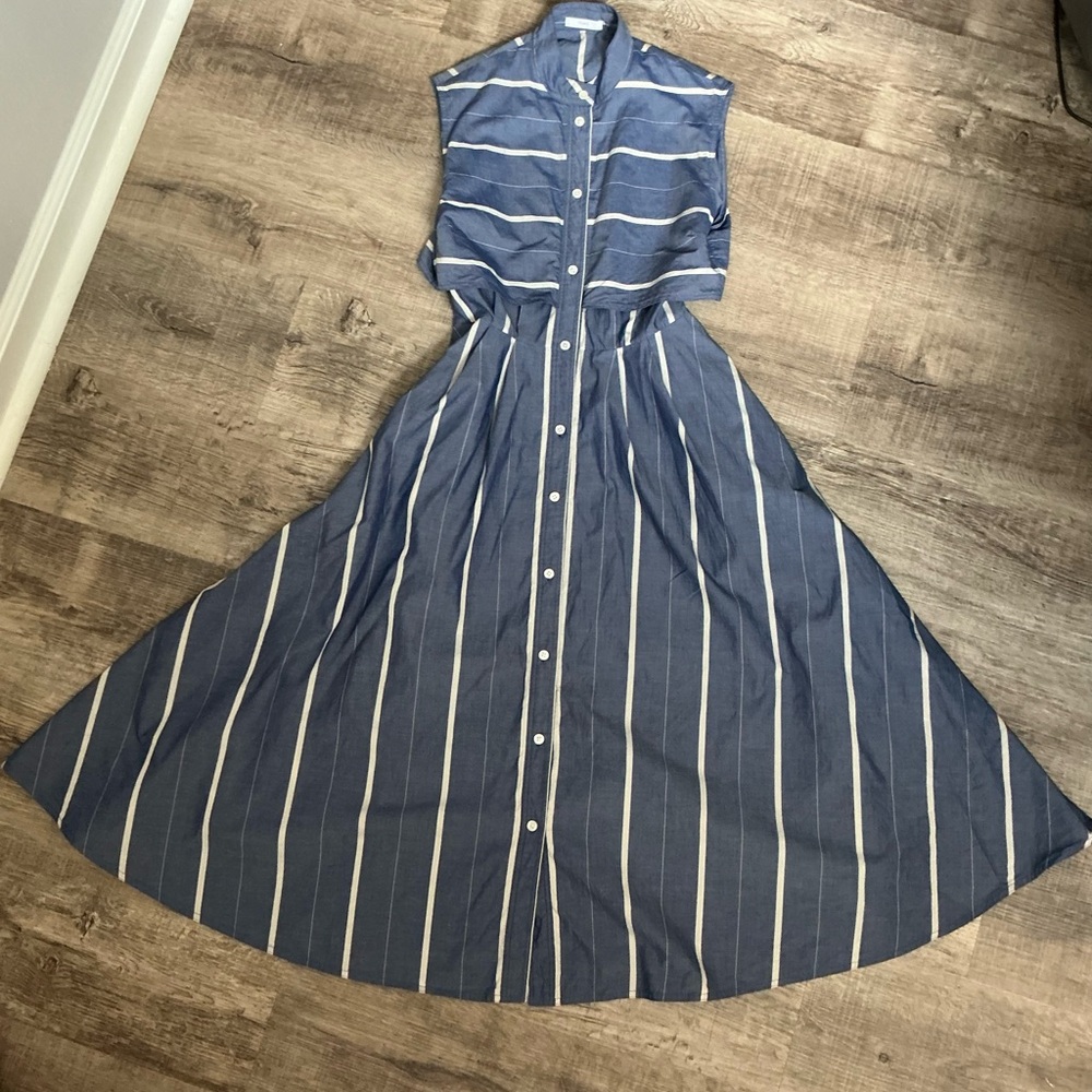 TOME Designer Dress Chambray and White Stripe Open back Button front Size 0